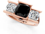 Rose gold Three Stone Fancy Black Cushion Cut Cut Channel Set Diamond Ring_1