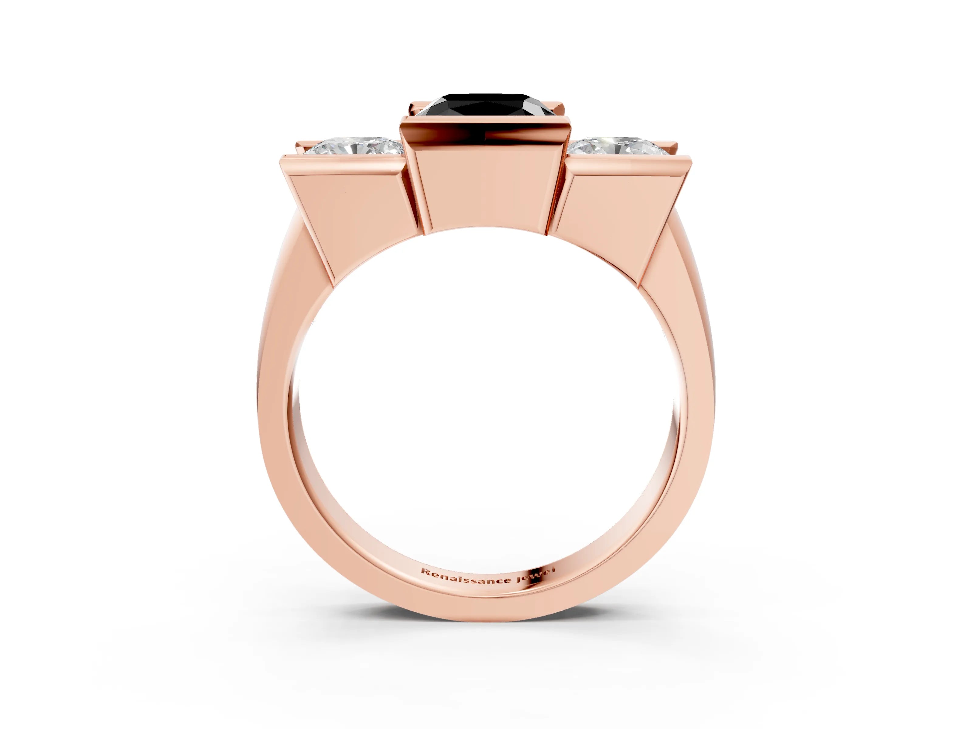 Rose gold Three Stone Fancy Black Cushion Cut Cut Channel Set Diamond Ring_3