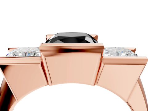 Rose gold Three Stone Fancy Black Cushion Cut Cut Channel Set Diamond Ring_4