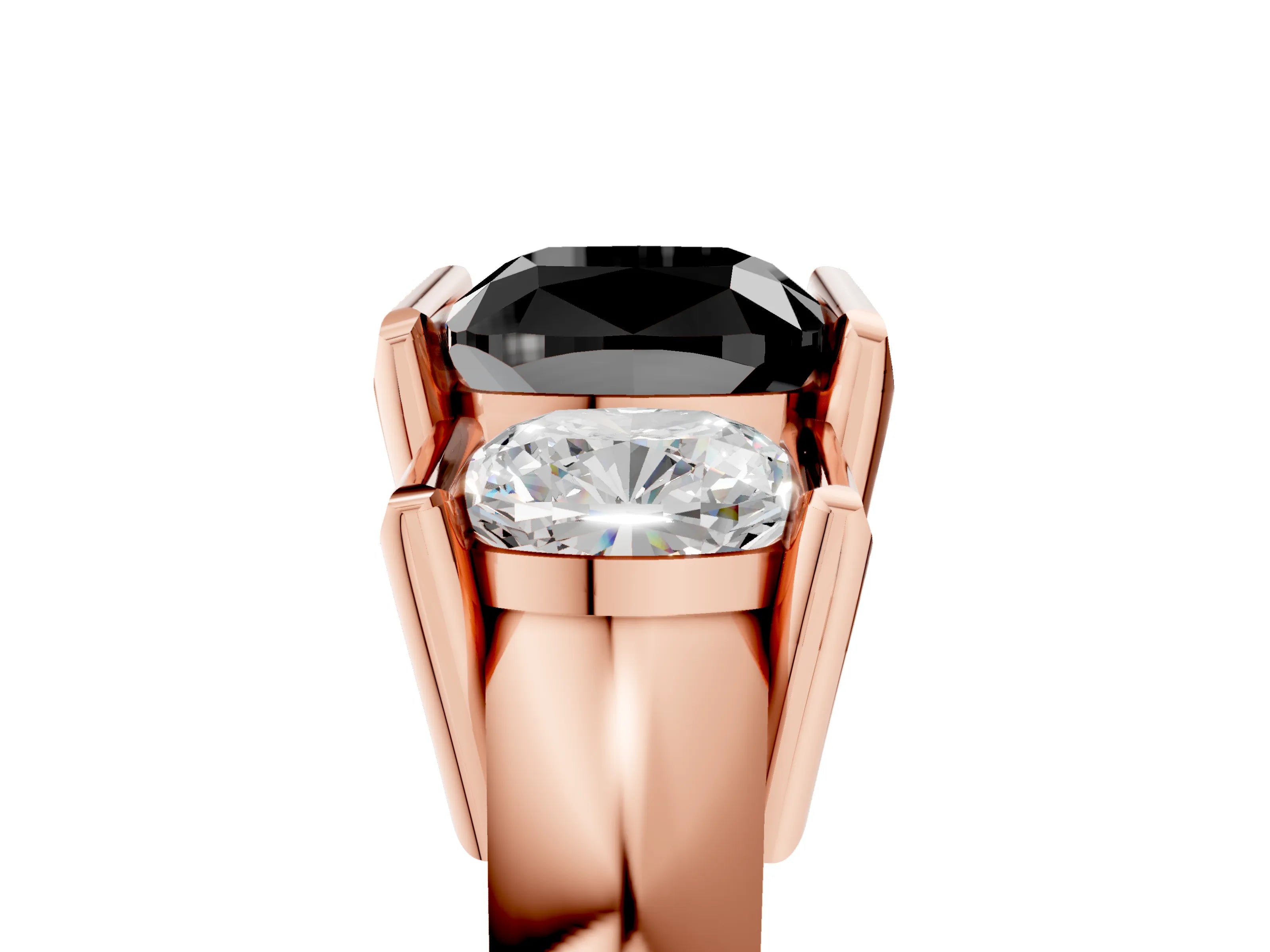 Rose gold Three Stone Fancy Black Cushion Cut Cut Channel Set Diamond Ring_5