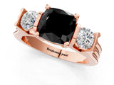 Rose gold Three-Stone Fancy Black Cushion Cut Cut Classic Band Prong Setting Ring_1