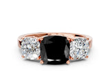Rose gold Three-Stone Fancy Black Cushion Cut Cut Diamond Engagement Ring with Flat Band and Four-Prong Setting_12