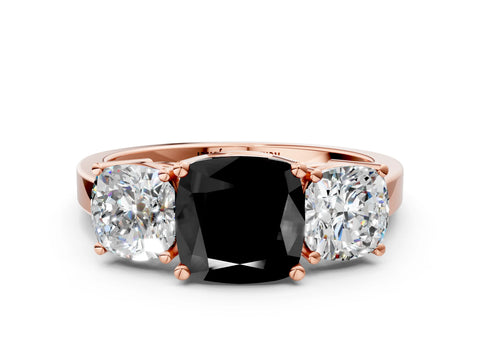 Rose gold Three-Stone Fancy Black Cushion Cut Cut Diamond Engagement Ring with Flat Band and Four-Prong Setting_12