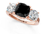 Rose gold Three-Stone Fancy Black Cushion Cut Cut Diamond Engagement Ring with Flat Band and Four-Prong Setting_13