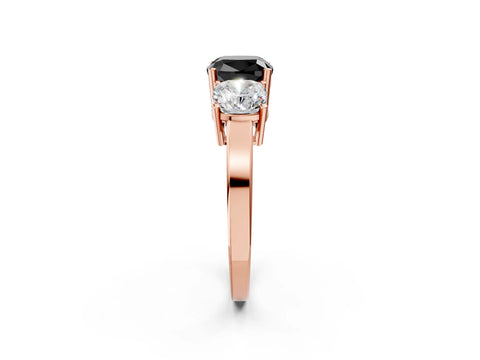 Rose gold Three-Stone Fancy Black Cushion Cut Cut Diamond Engagement Ring with Flat Band and Four-Prong Setting_14