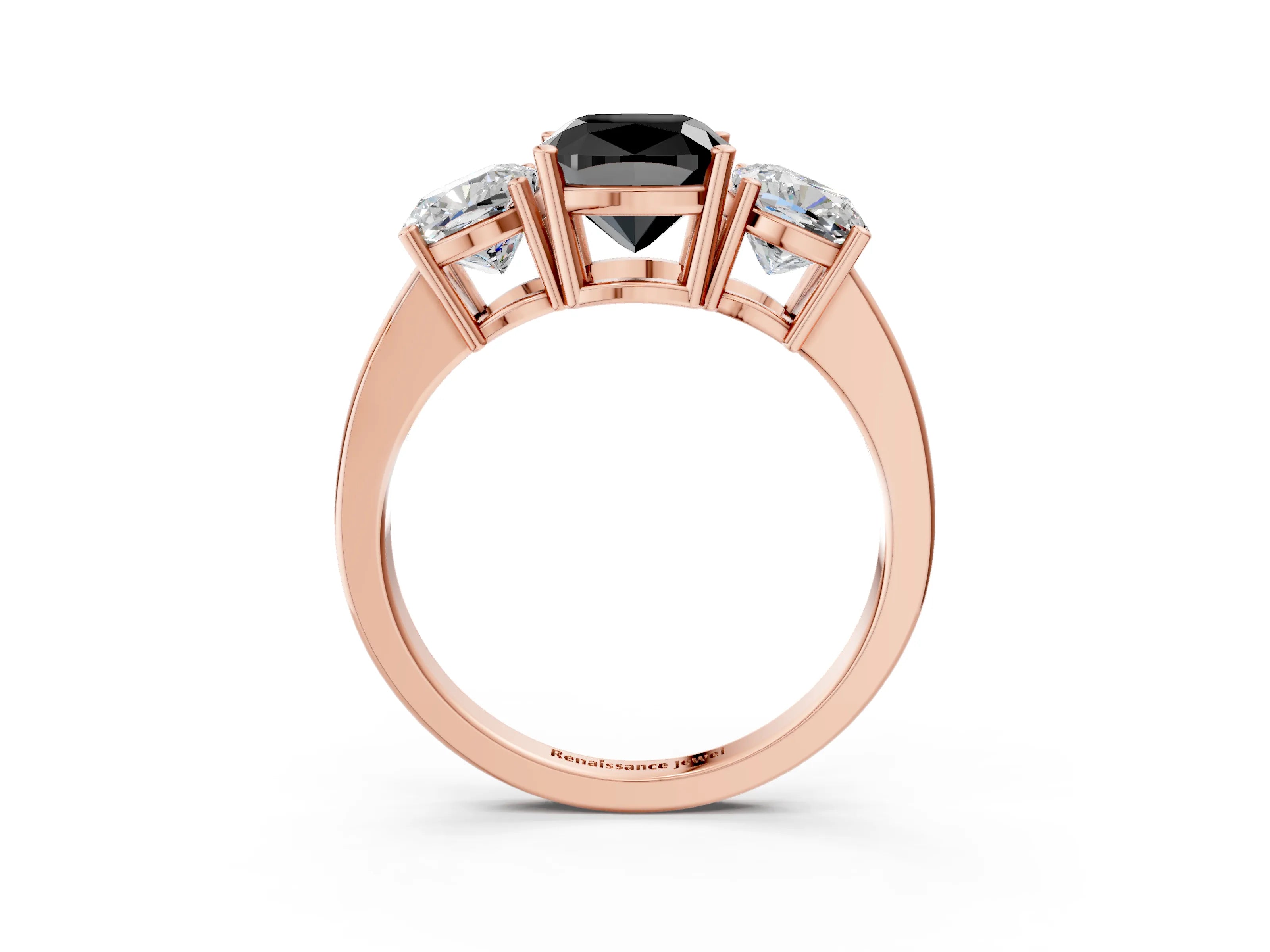 Rose gold Three-Stone Fancy Black Cushion Cut Cut Diamond Engagement Ring with Flat Band and Four-Prong Setting_15