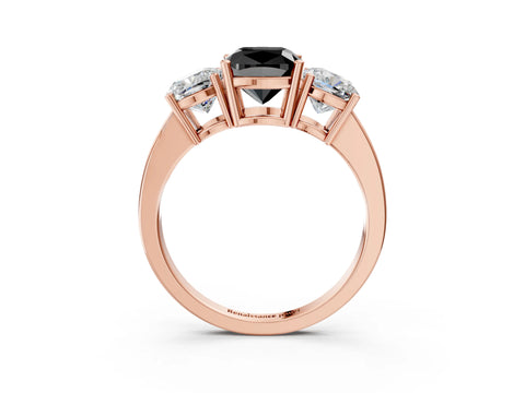 Rose gold Three-Stone Fancy Black Cushion Cut Cut Diamond Engagement Ring with Flat Band and Four-Prong Setting_15