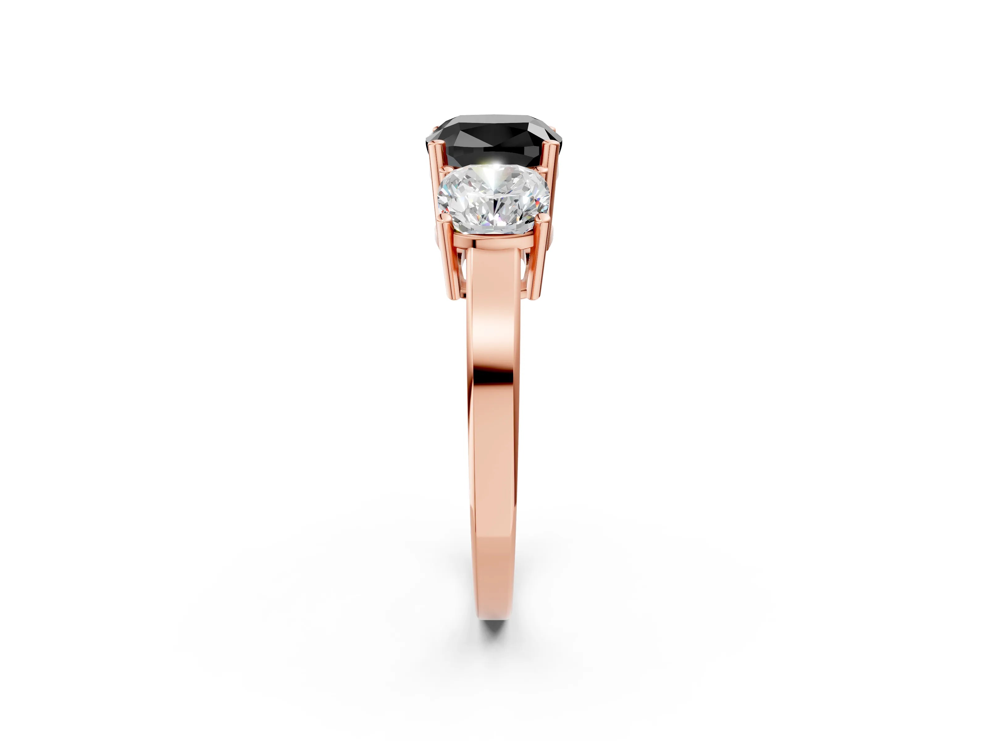 Rose gold Three-Stone Fancy Black Cushion Cut Cut Diamond Engagement Ring with Flat Band and Four-Prong Setting_2