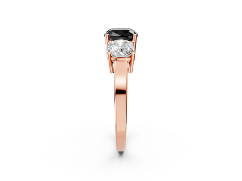 Rose gold Three-Stone Fancy Black Cushion Cut Cut Diamond Engagement Ring with Flat Band and Four-Prong Setting_2