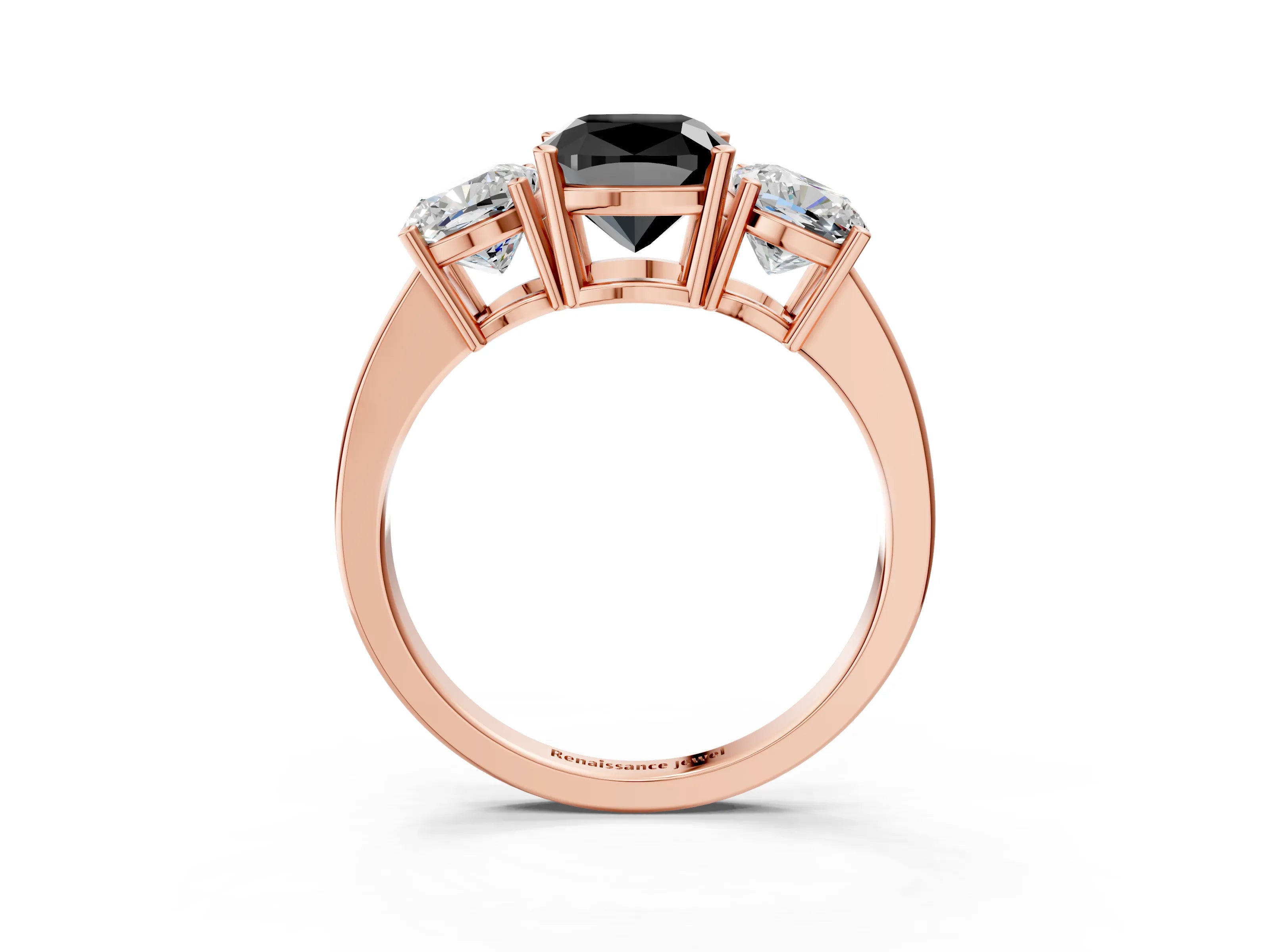 Rose gold Three-Stone Fancy Black Cushion Cut Cut Diamond Engagement Ring with Flat Band and Four-Prong Setting_3