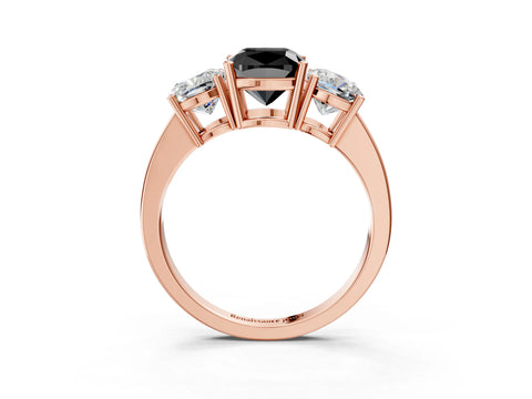 Rose gold Three-Stone Fancy Black Cushion Cut Cut Diamond Engagement Ring with Flat Band and Four-Prong Setting_3