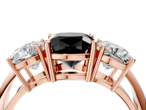 Rose gold Three-Stone Fancy Black Cushion Cut Cut Diamond Engagement Ring with Prong Setting on a White Gold Band_28