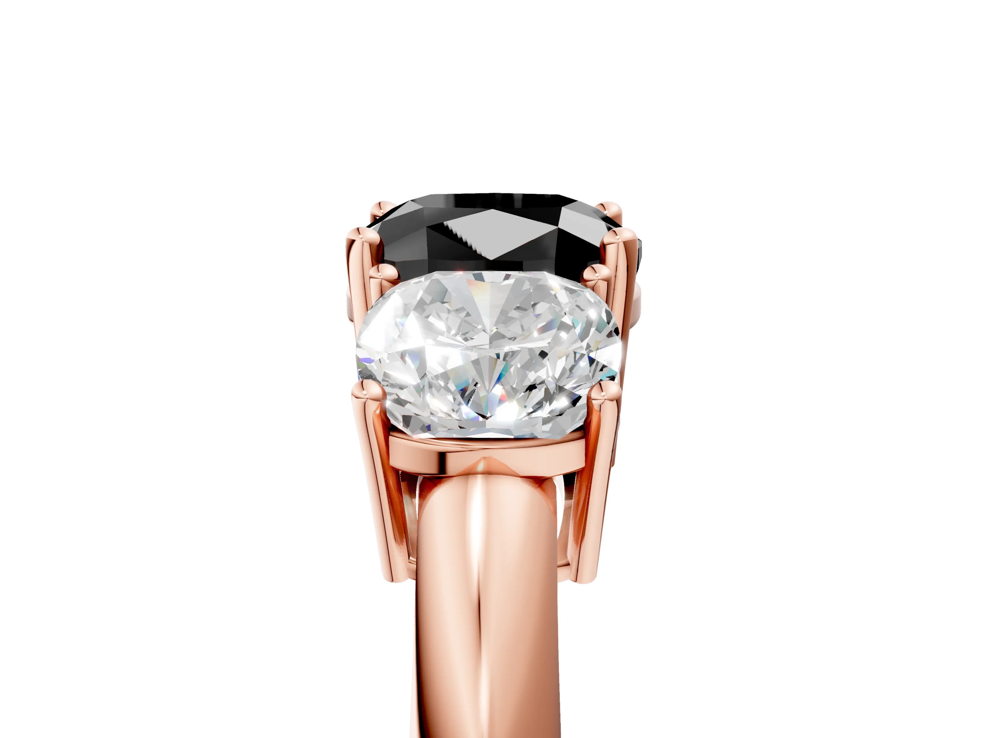 Rose gold Three-Stone Fancy Black Cushion Cut Cut Diamond Engagement Ring with Prong Setting on a White Gold Band_5