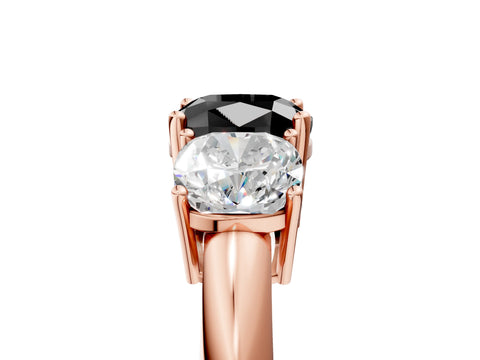 Rose gold Three-Stone Fancy Black Cushion Cut Cut Diamond Engagement Ring with Prong Setting on a White Gold Band_5
