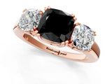Rose gold Three-Stone Fancy Black Cushion Cut Cut Diamond Ring with Channel Set Band and Four-Prong Setting_1