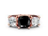 Rose gold Three-Stone Fancy Black Cushion Cut Cut Diamond Ring with Channel-Set Band and Four-Prong Setting_12