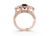 Rose gold Three-Stone Fancy Black Cushion Cut Cut Diamond Ring with Channel-Set Band and Four-Prong Setting_15