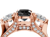 Rose gold Three-Stone Fancy Black Cushion Cut Cut Diamond Ring with Channel-Set Band and Four-Prong Setting_16