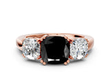Rose gold Three-Stone Fancy Black Cushion Cut Cut Diamond Ring with Channel Set Band and Four-Prong Setting_24