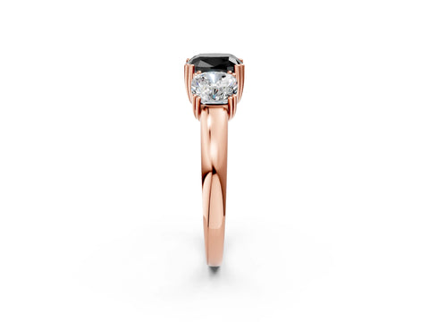 Rose gold Three-Stone Fancy Black Cushion Cut Cut Diamond Ring with Channel Set Band and Four-Prong Setting_2