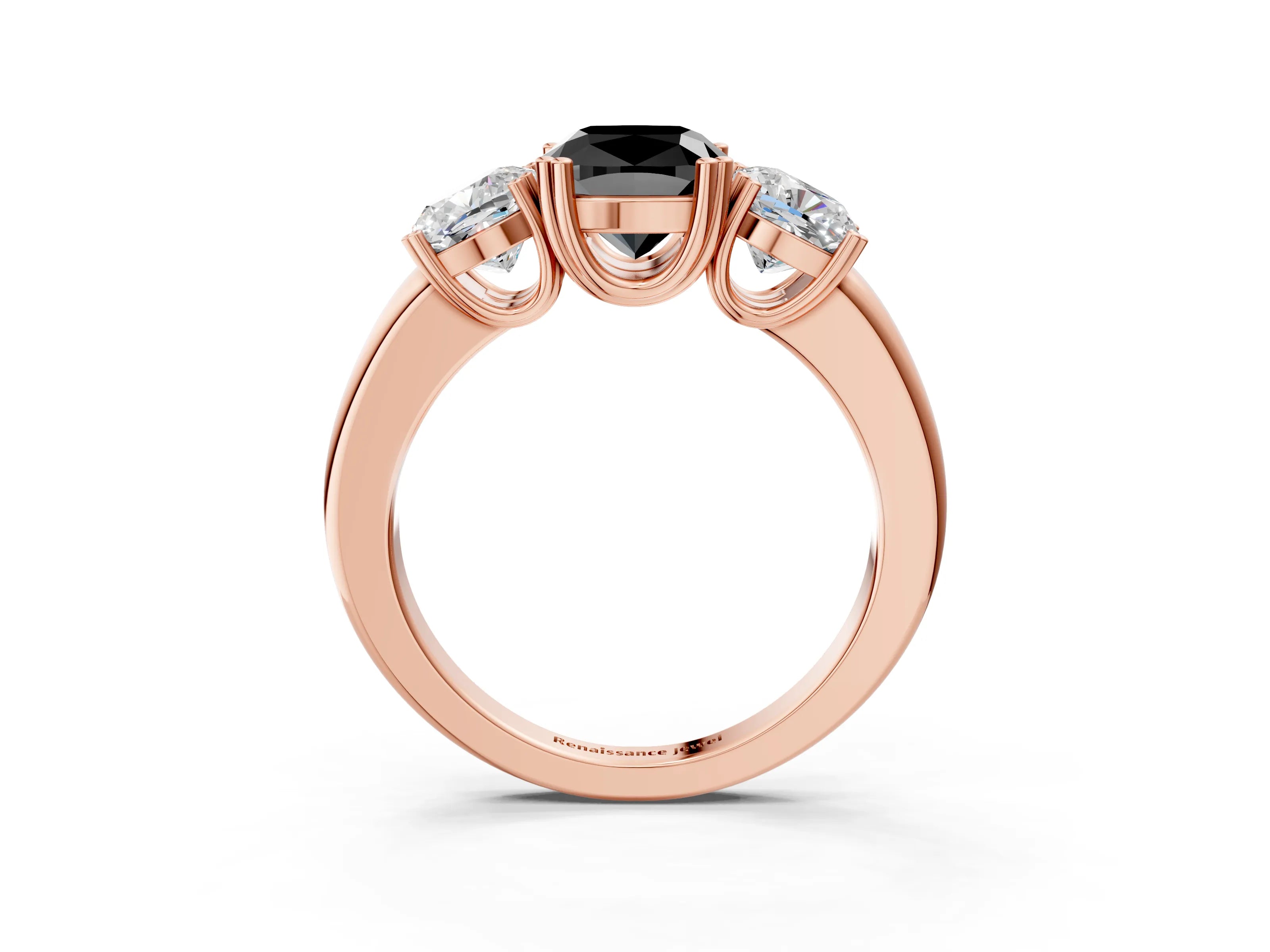 Rose gold Three-Stone Fancy Black Cushion Cut Cut Diamond Ring with Channel Set Band and Four-Prong Setting_3