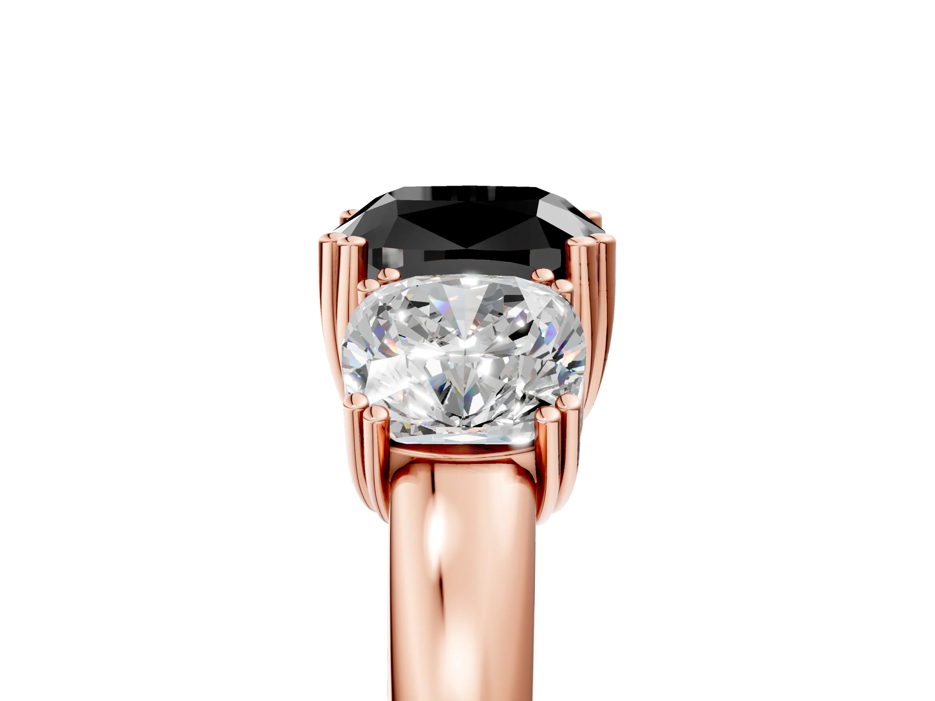 Rose gold Three-Stone Fancy Black Cushion Cut Cut Diamond Ring with Channel Set Band and Four-Prong Setting_5