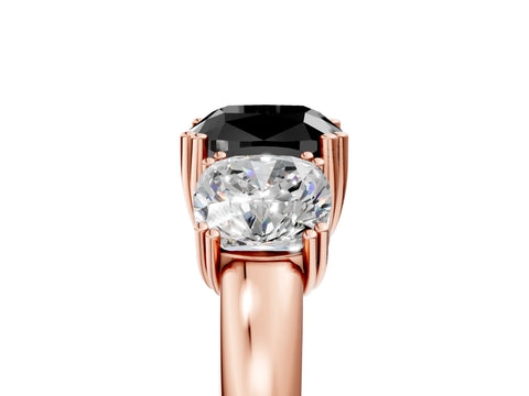 Rose gold Three-Stone Fancy Black Cushion Cut Cut Diamond Ring with Channel Set Band and Four-Prong Setting_5