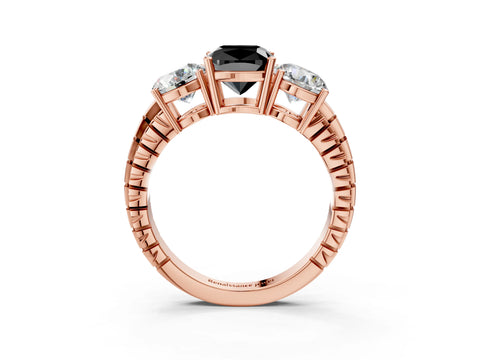 Rose gold Three-Stone Fancy Black Cushion Cut Cut Diamond Ring with Channel-Set Band and Prong Setting_15