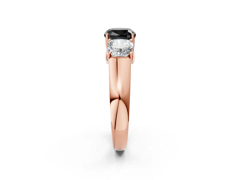 Rose gold Three-Stone Fancy Black Cushion Cut Cut Diamond Ring with Prong Setting and Classic Band_2