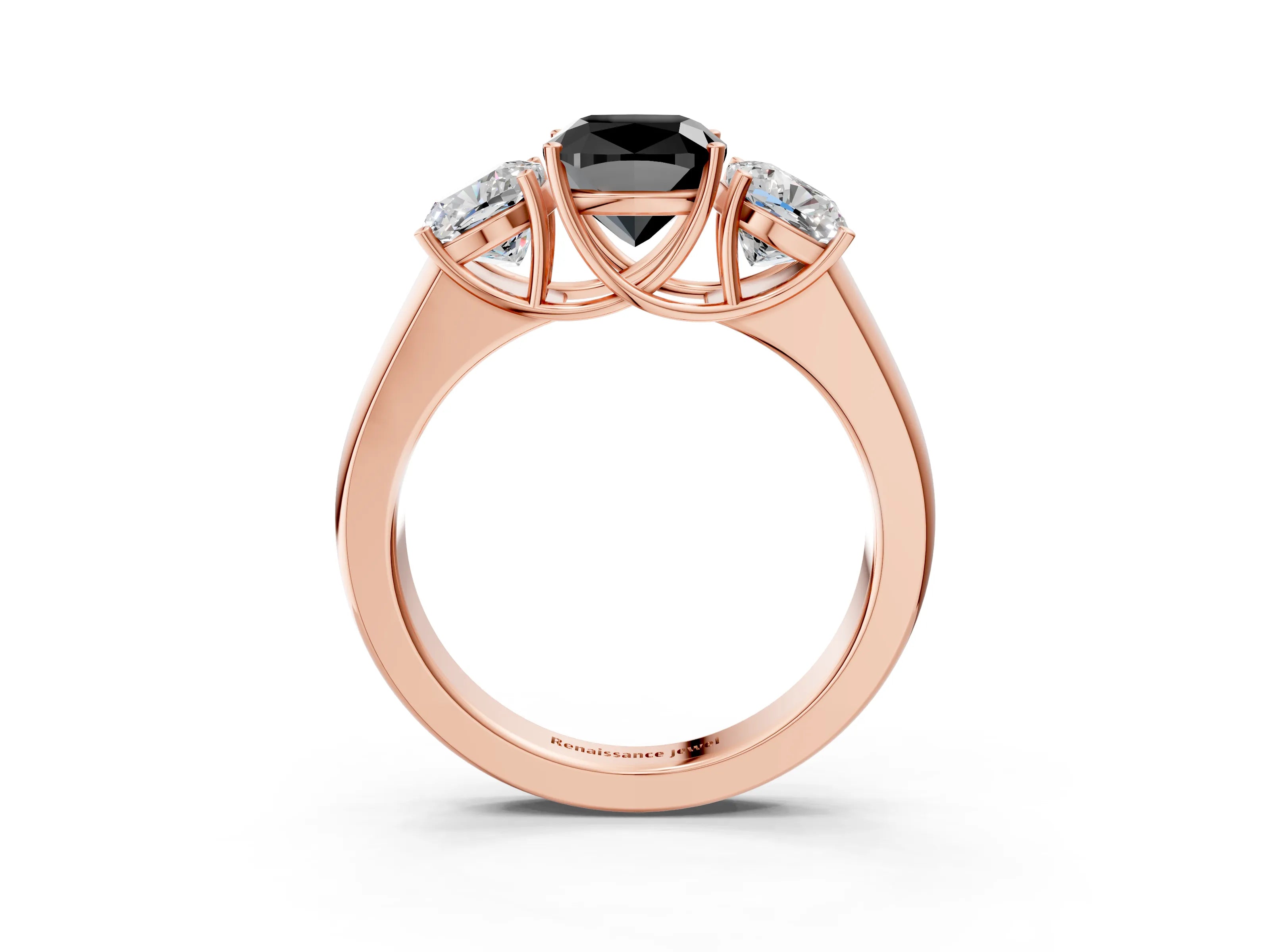 Rose gold Three-Stone Fancy Black Cushion Cut Cut Diamond Ring with Prong Setting and Classic Band_3