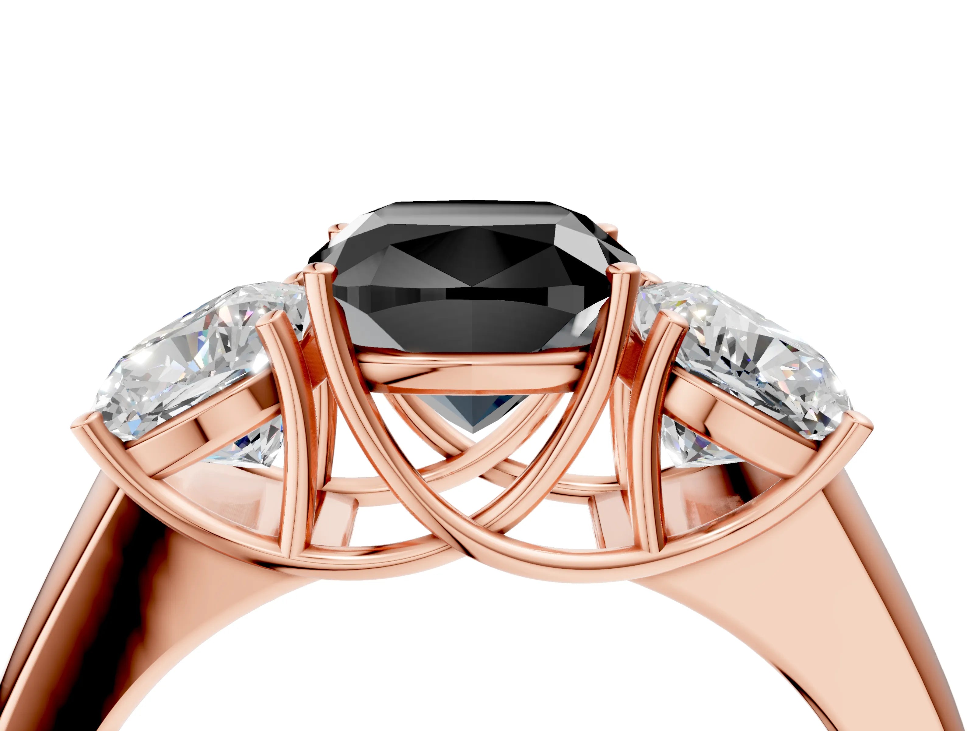 Rose gold Three-Stone Fancy Black Cushion Cut Cut Diamond Ring with Prong Setting and Classic Band_4