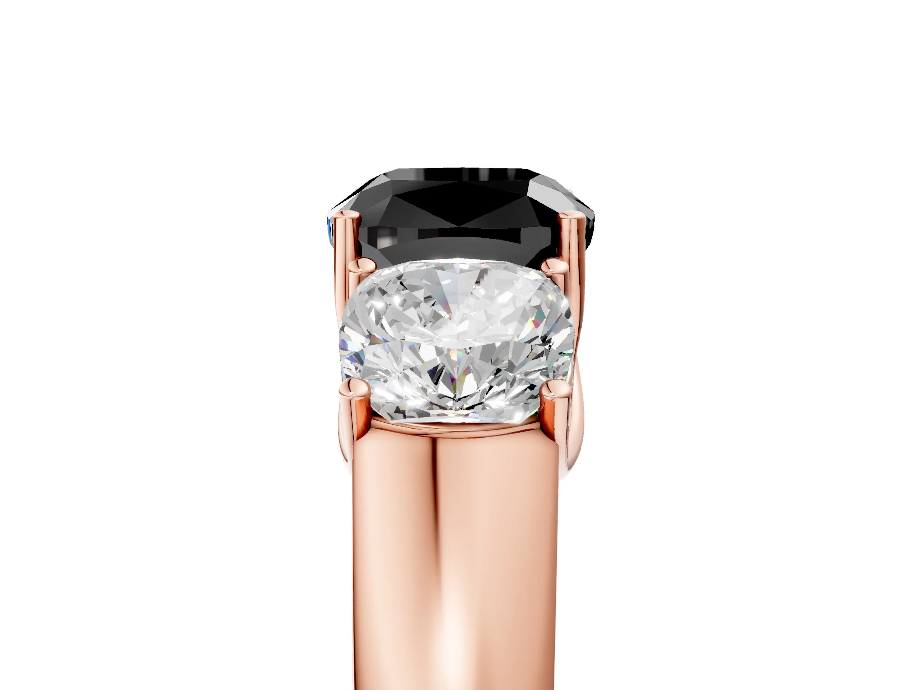 Rose gold Three-Stone Fancy Black Cushion Cut Cut Diamond Ring with Prong Setting and Classic Band_5