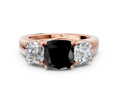 Rose gold Three-Stone Fancy Black Cushion Cut Cut Diamond Ring with Prong Setting and Classic Band