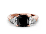 Rose gold Three-Stone Fancy Black Cushion Cut Cut Diamond Ring with Trillion Side Stones and Four-Prong Setting_3