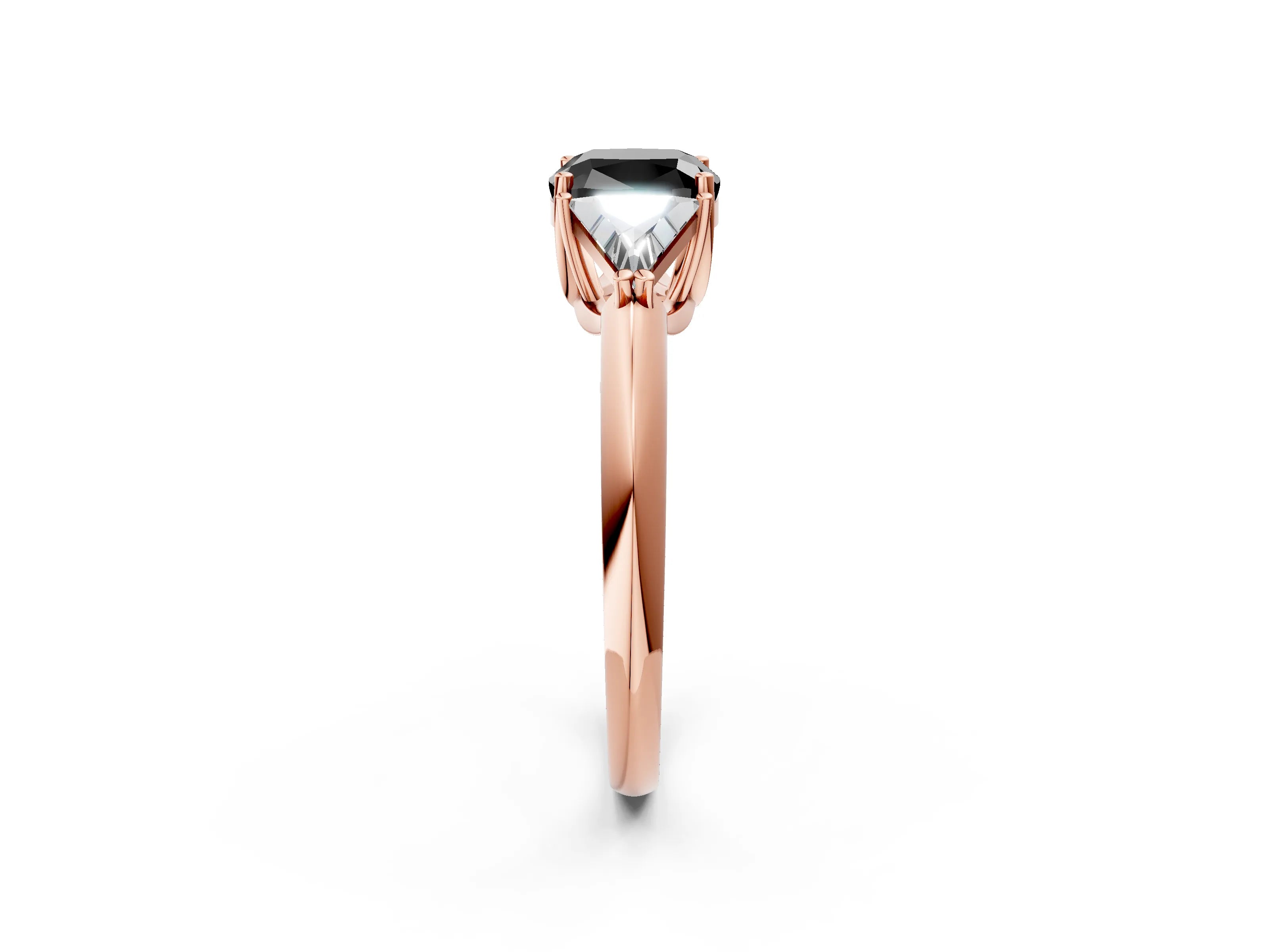 Rose gold Three-Stone Fancy Black Cushion Cut Cut Diamond Ring with Trillion Side Stones and Four-Prong Setting_5