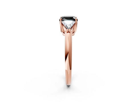 Rose gold Three-Stone Fancy Black Cushion Cut Cut Diamond Ring with Trillion Side Stones and Four-Prong Setting_5