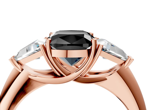 Rose gold Three-Stone Fancy Black Cushion Cut Cut Diamond Ring with Trillion Side Stones and Four-Prong Setting_7