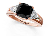 Rose gold Three-Stone Fancy Black Cushion Cut Cut Diamond Ring with Trillion Side Stones on a Split Shank Band_1