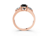 Rose gold Three-Stone Fancy Black Cushion Cut Cut Diamond Ring with Trillion Side Stones on a Split Shank Band_3