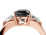 Rose gold Three-Stone Fancy Black Cushion Cut Cut Diamond Ring with Trillion Side Stones on a Split Shank Band_4