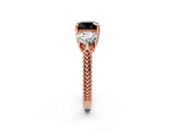 Rose gold Three-Stone Fancy Black Cushion Cut Cut Milgrain Band Prong Setting Ring_2