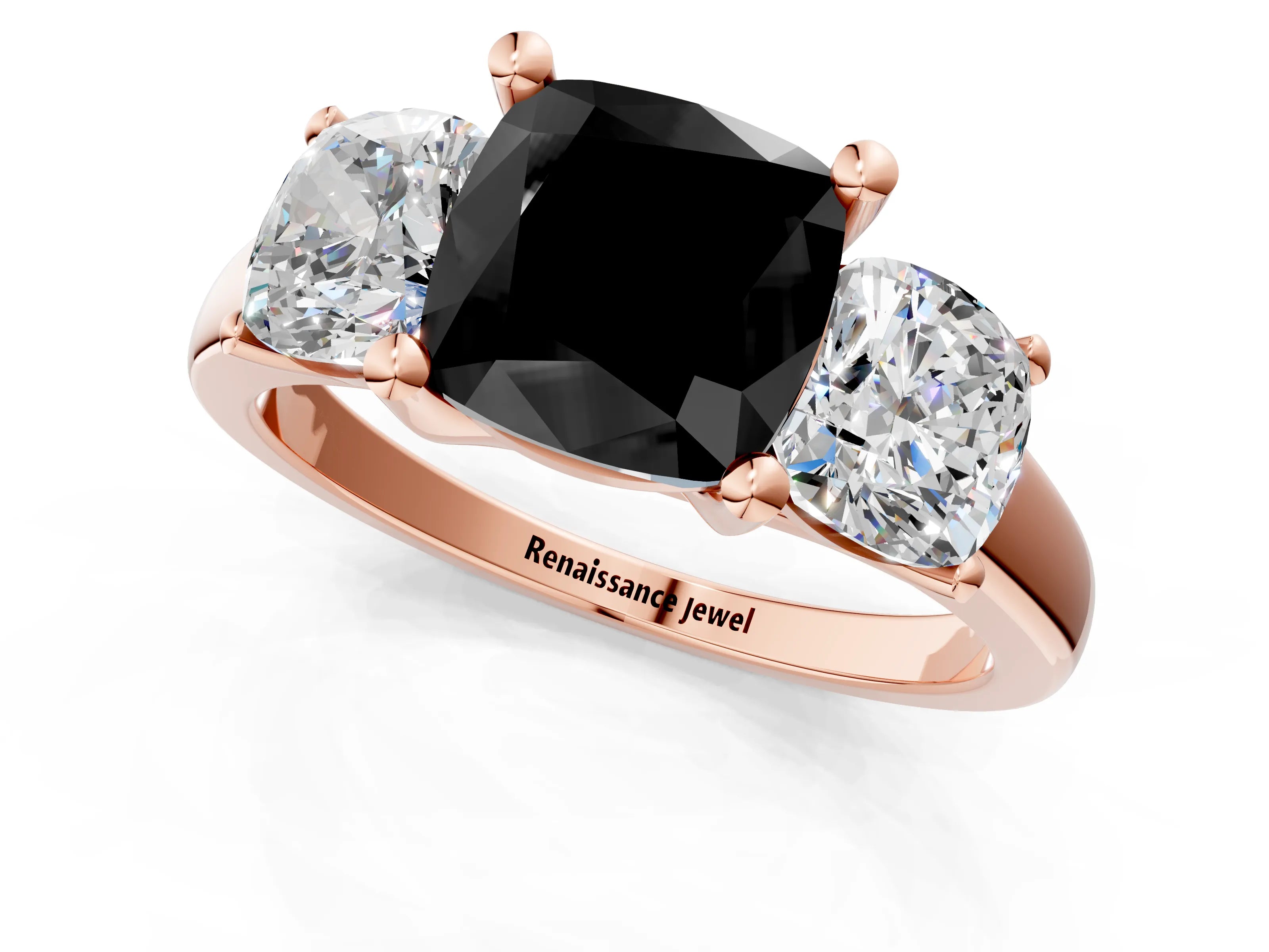 Rose gold Three-Stone Fancy Black Cushion Cut Cut Solitaire Ring with Classic Prong Setting_1
