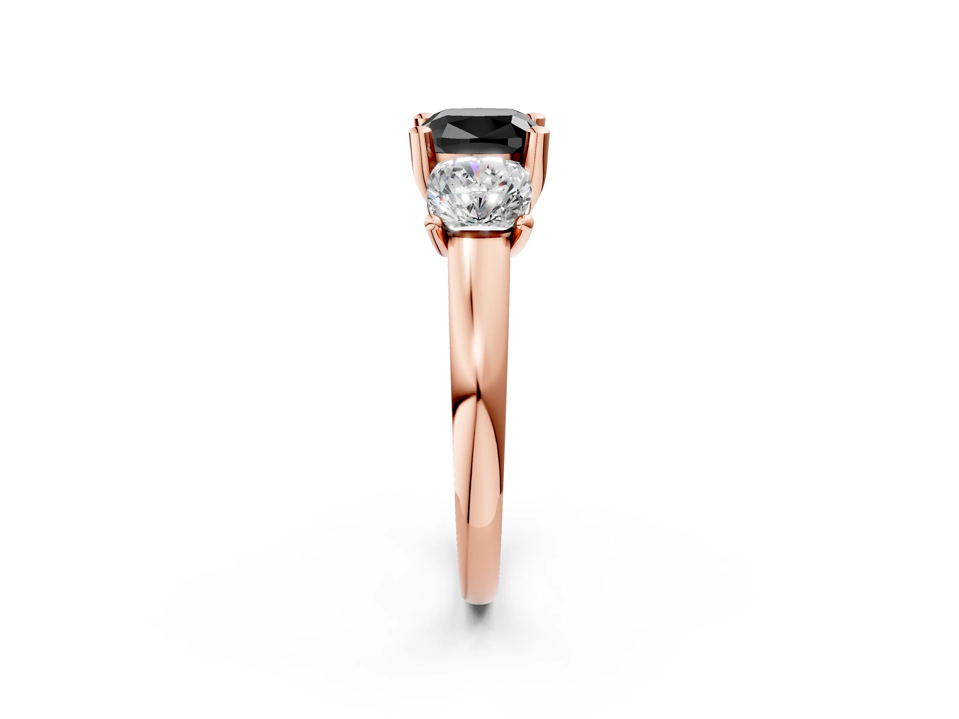 Rose gold Three-Stone Fancy Black Cushion Cut Cut Solitaire Ring with Classic Prong Setting_2