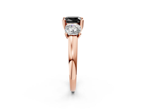 Rose gold Three-Stone Fancy Black Cushion Cut Cut Solitaire Ring with Classic Prong Setting_2