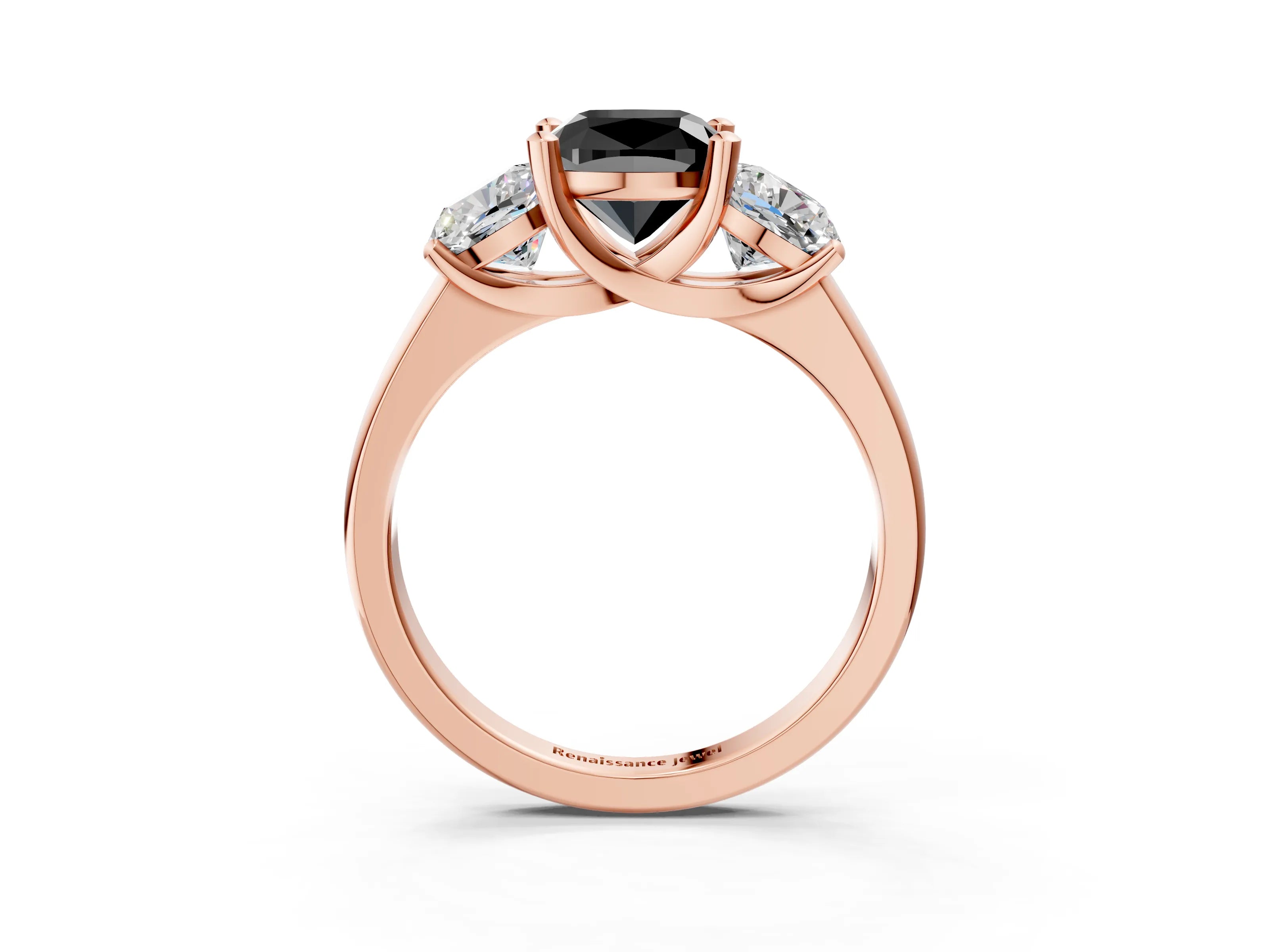 Rose gold Three-Stone Fancy Black Cushion Cut Cut Solitaire Ring with Classic Prong Setting_3