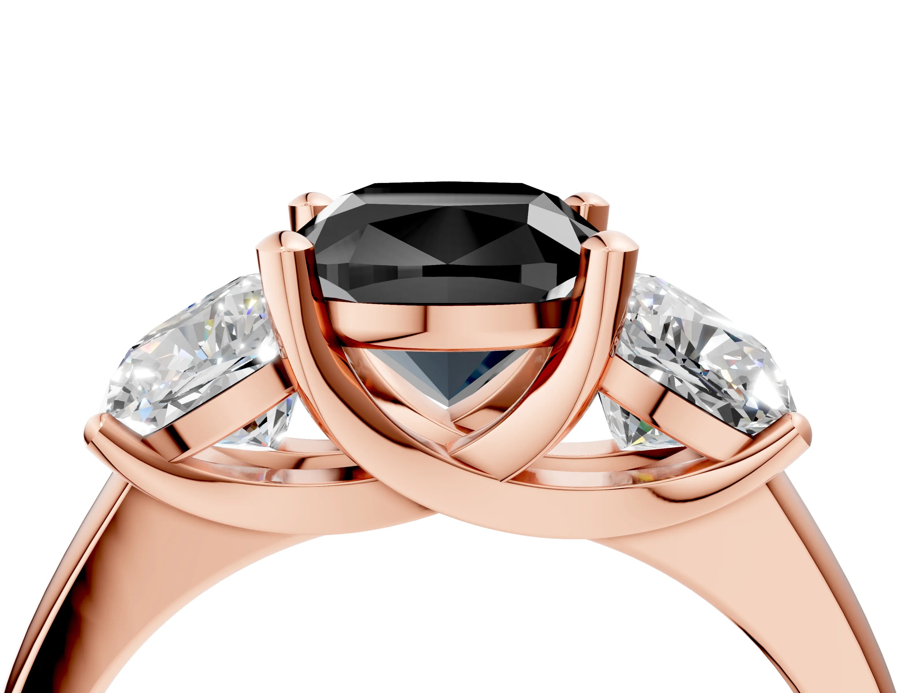 Rose gold Three-Stone Fancy Black Cushion Cut Cut Solitaire Ring with Classic Prong Setting_4