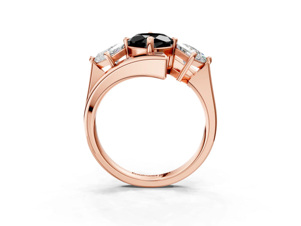 Rose gold Three-Stone Fancy Black Cushion Cut Cut Tension Band Ring with Four-Prong Setting