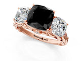 Rose gold Three-Stone Fancy Black Cushion Cut Diamond Braided Band Ring with Four-Prong Setting_13