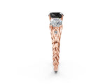 Rose gold Three-Stone Fancy Black Cushion Cut Diamond Braided Band Ring with Four-Prong Setting_14