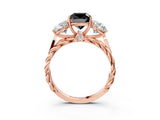 Rose gold Three-Stone Fancy Black Cushion Cut Diamond Braided Band Ring with Four-Prong Setting_15